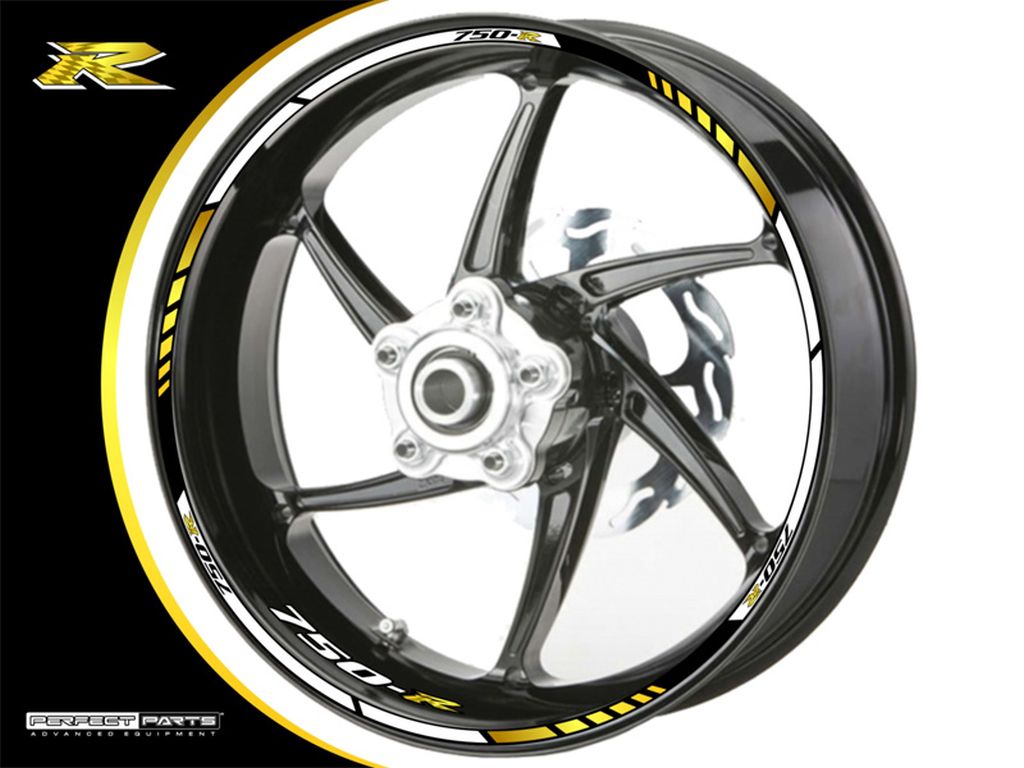 Adesivo bordo cerchio per Suzuki GSX-R 600 oro bianco Adesivo per bordo cerchio per Suzuki GSX-R 750 bianco-oro