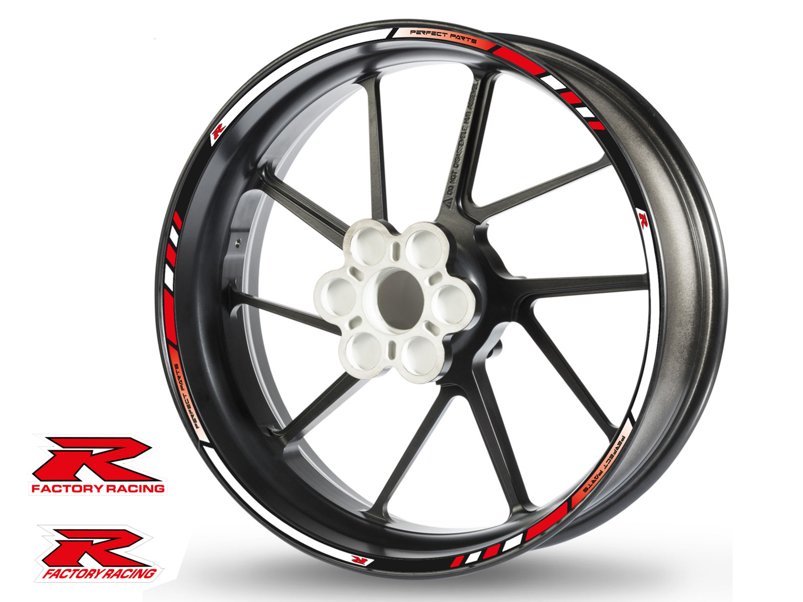 Adesivo bordo cerchio GP RACE con Racing R bianco-rosso Adesivo bordo cerchio GP RACE con Racing R bianco-rosso