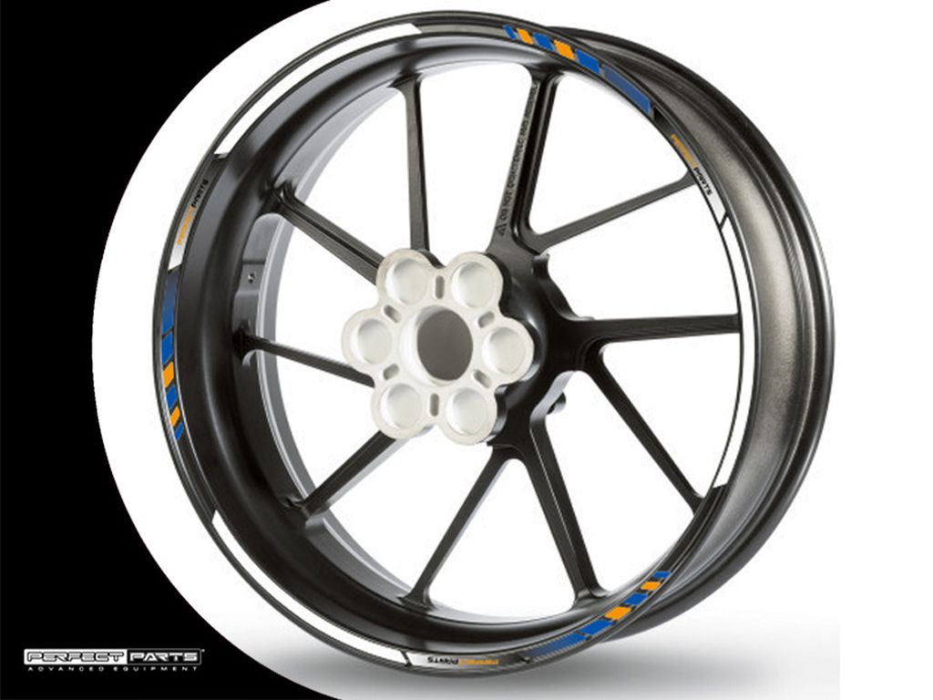 Adesivo bordo cerchio GP Race bianco-blu-oro