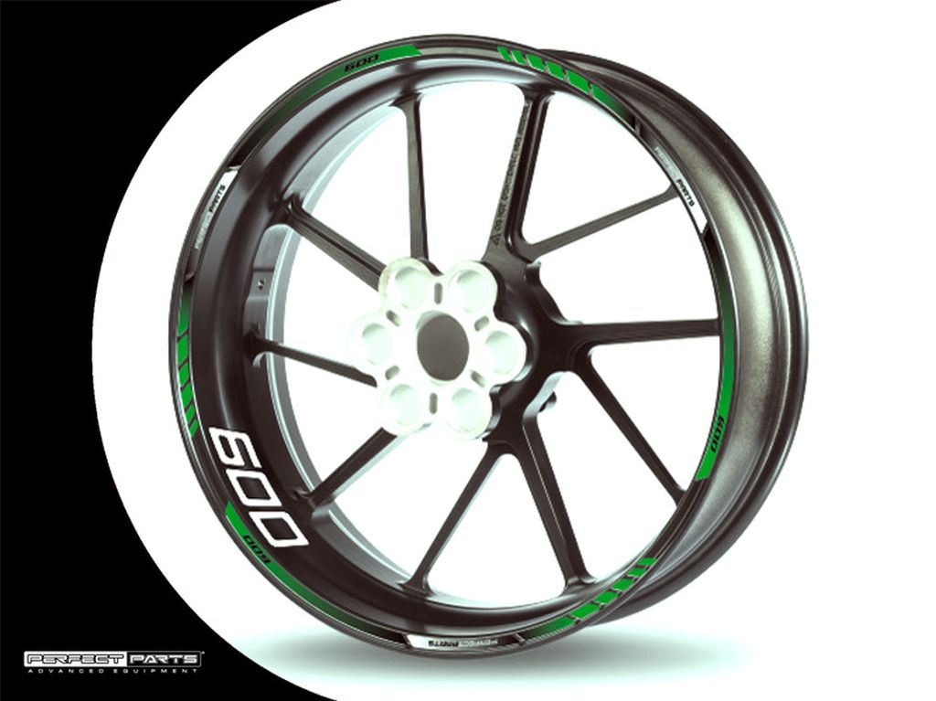 Adesivo per bordo del cerchio per 600 ccm verde-bianco-nero Adesivo per bordo del cerchio per 600 ccm verde-bianco-nero