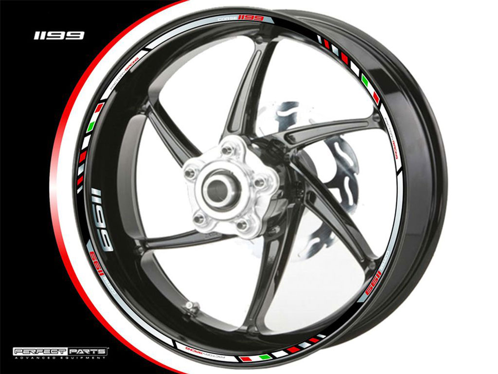 Adesivo bordo cerchio per Ducati Panigale 1199 cromo-rosso-bianco Adesivo bordo cerchio per Ducati Panigale 1199 cromo-rosso-bianco