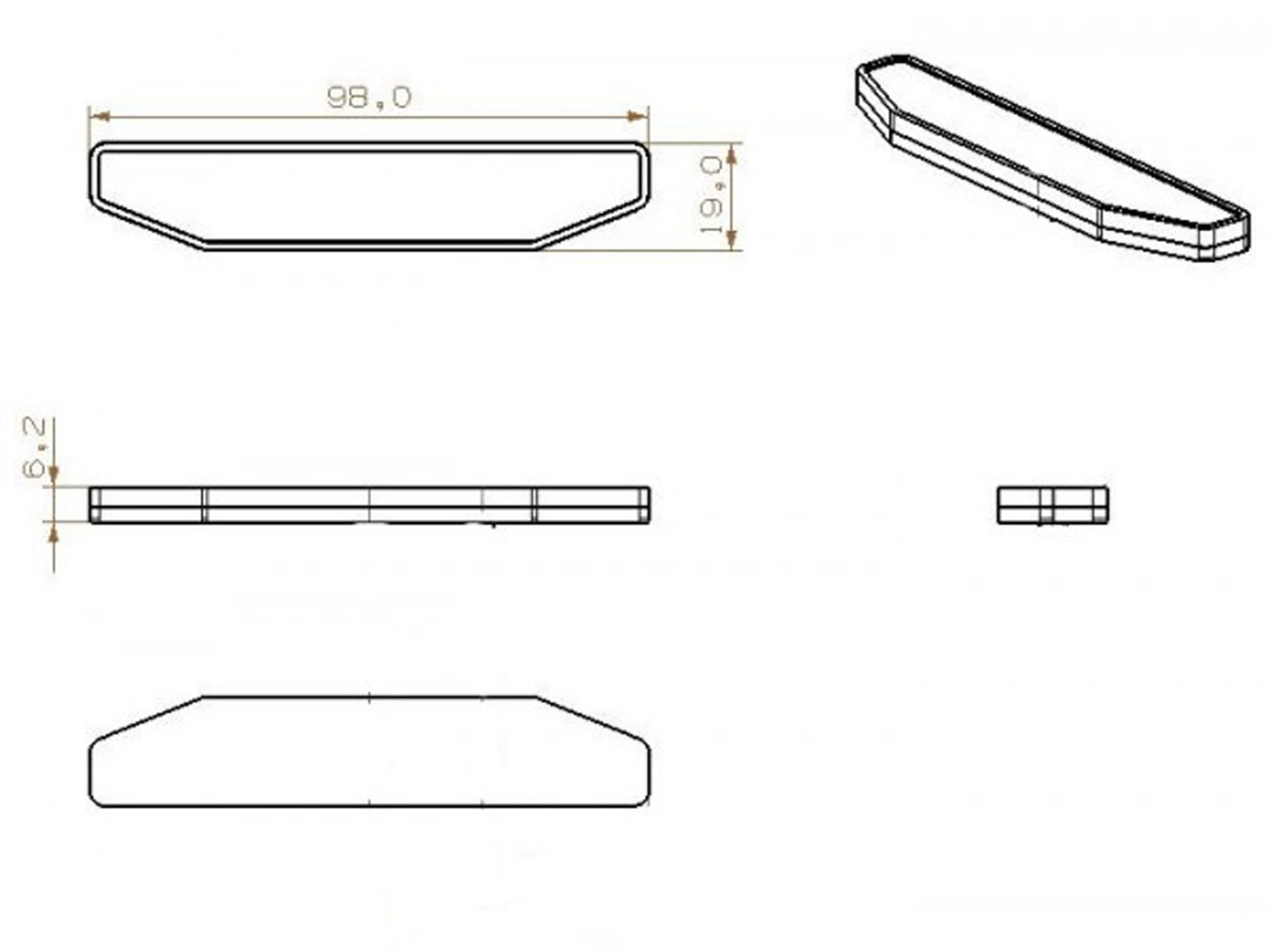 Riflettore esagonale 98 x 19 mm autoadesivo autoadesivo E approvato Riflettore esagonale 98 x 19 mm autoadesivo autoadesivo E approvato
