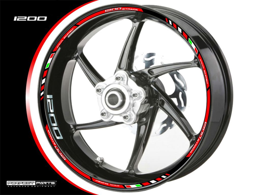 Adesivo bordo cerchio per 1200 ccm rosso-bianco-cromo