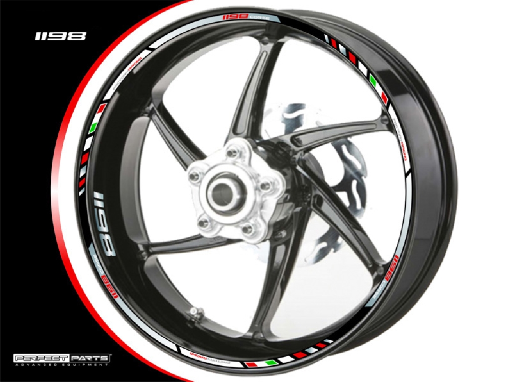 Adesivo bordo cerchio per Ducati 1198 cromo-bianco-rosso Adesivo bordo cerchio per Ducati 1198 cromo-bianco-rosso