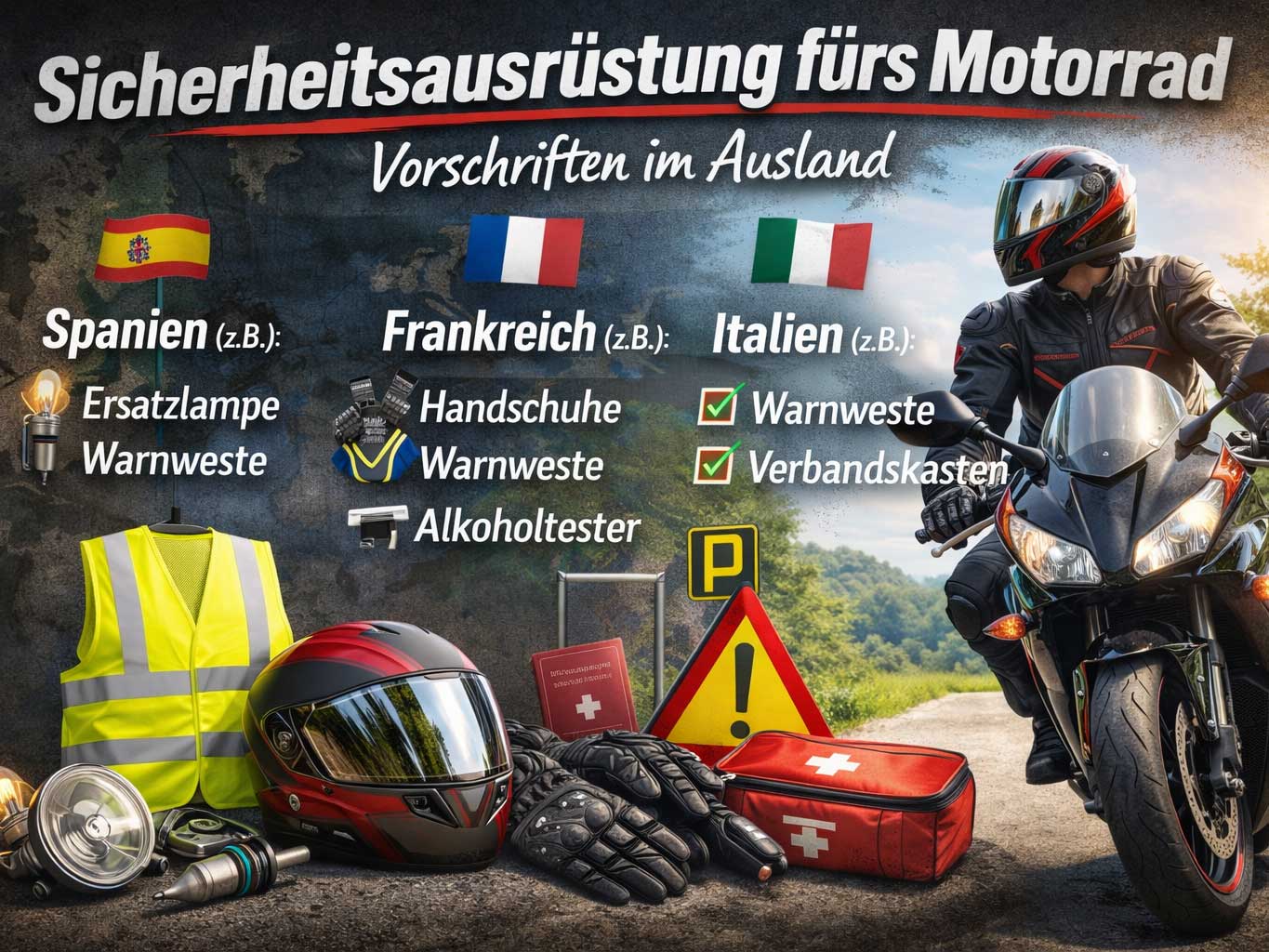 Equipamiento de seguridad para motocicletas - normativa en el extranjero