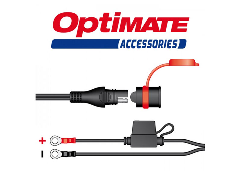Cavo di contatto rapido per OptiMate - (SAE-71) - Lunghezza=0 -5 m - ( 5A max ) - Occhielli M6 - Fusibile 15A Cavo di contatto rapido per OptiMate - (SAE-71) - Lunghezza=0 -5 m - ( 5A max ) - Occhielli M6 - Fusibile 15A