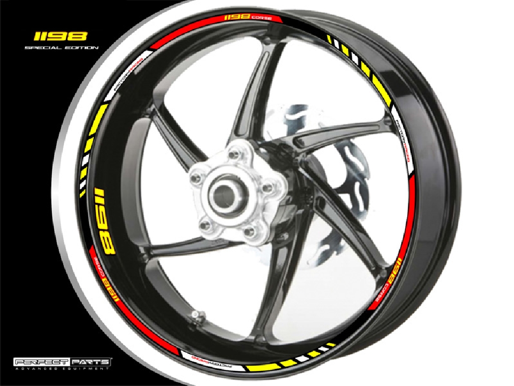 Adesivo bordo cerchio per Ducati 1198 rosso-bianco-giallo Adesivo bordo cerchio per Ducati 1198 rosso-bianco-giallo