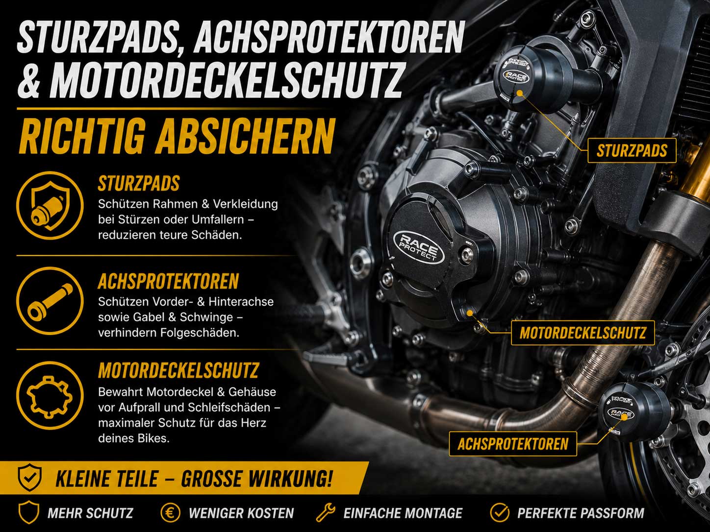 Sturzpads, Achsprotektoren & Motordeckelschutz - Richtig absichern