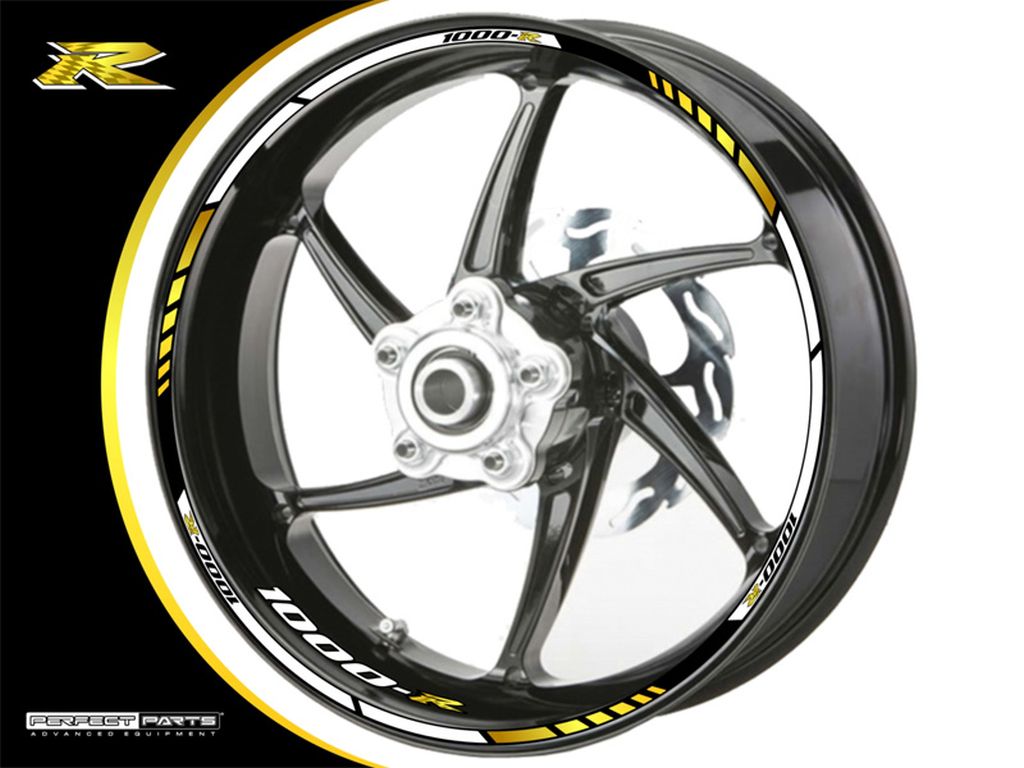 Adesivo bordo cerchio per Suzuki GSX-R 1000 oro bianco Adesivo bordo cerchio per Suzuki GSX-R 1000 oro bianco