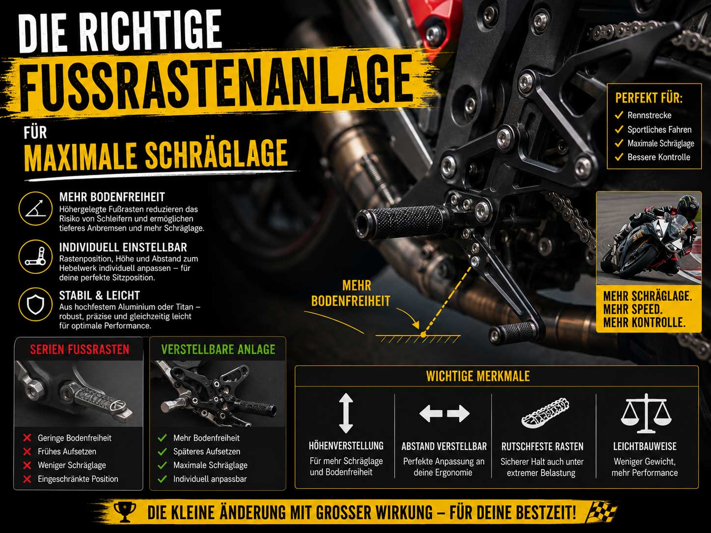 Die richtige Fußrastenanlage für maximale Schräglage