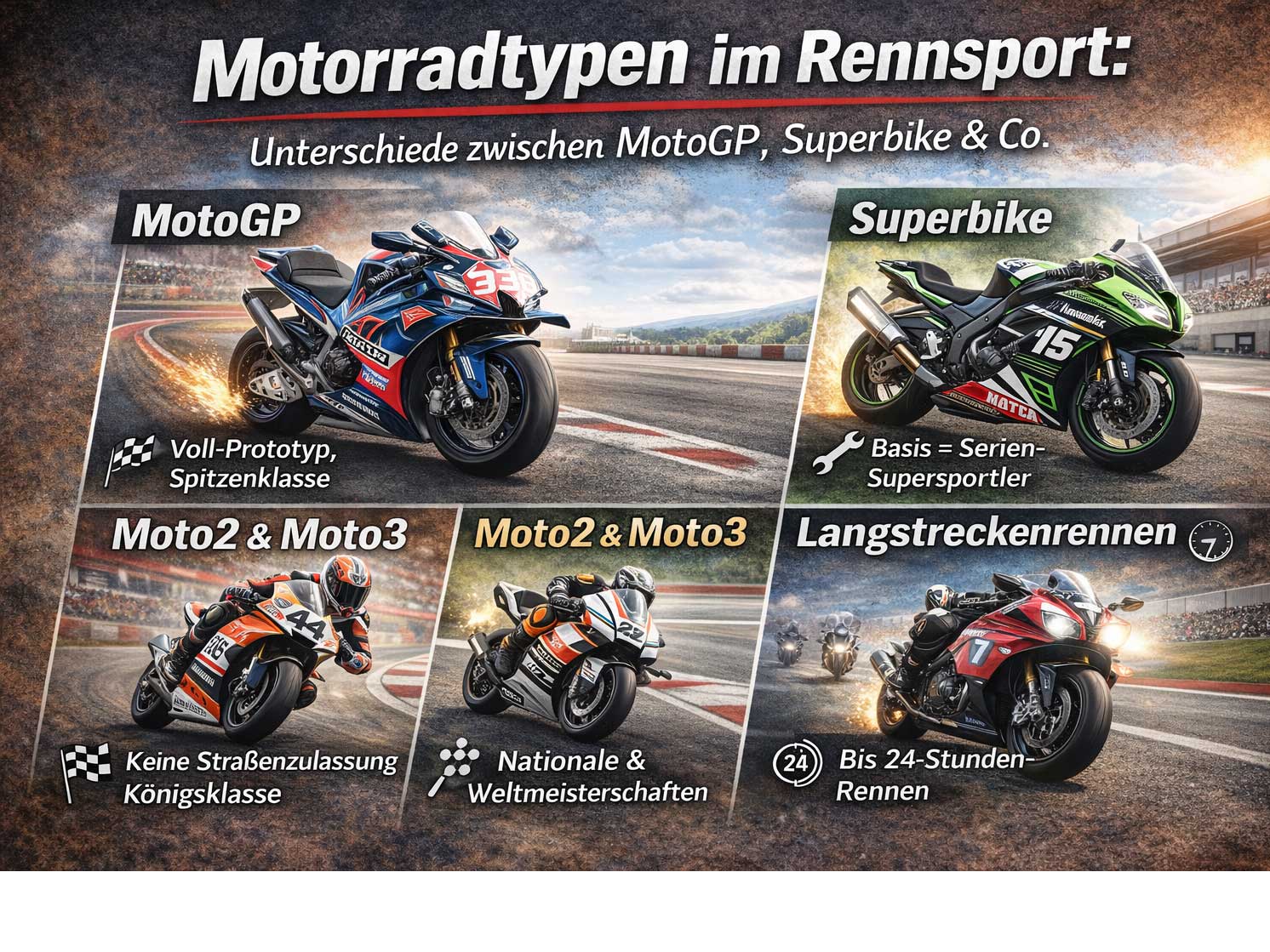 Tipos de motos en competición: Diferencias entre MotoGP, Superbike & Co. Tipos de motos en competición: Diferencias entre MotoGP, Superbike & Co.