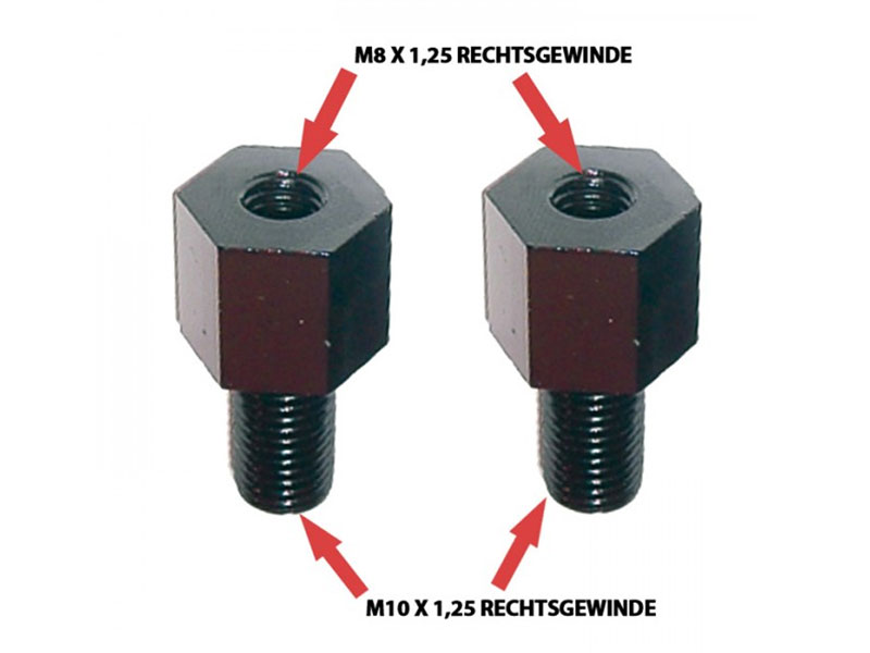 Adattatore per specchio filettatura destra da M8 a M10 x 1,25 nero Adattatore per specchio filettatura destra da M8 a M10 x 1,25 nero