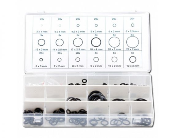 O-ring assortment - 3-22 mm Ø - 225 pieces - sorted in 20 sizes in assortment box