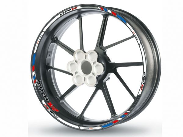 Adesivo bordo cerchione per BMW S1000XR bianco-blu-rosso-cromo